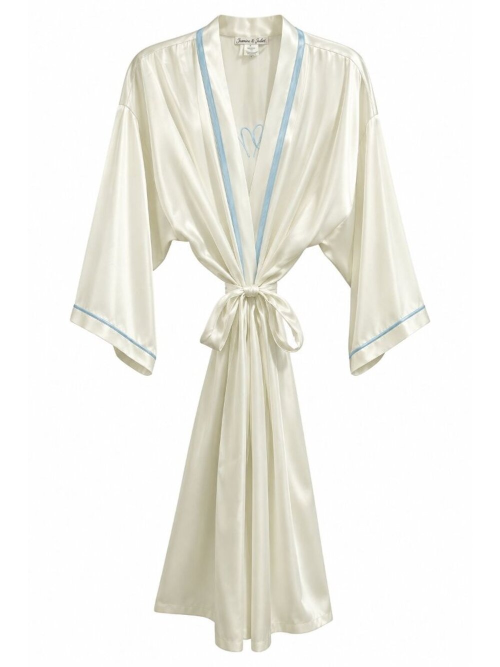 NWD Linea Donatella Mrs Satin Bridal Robe Sz L White Blue Trim Wedding Bride